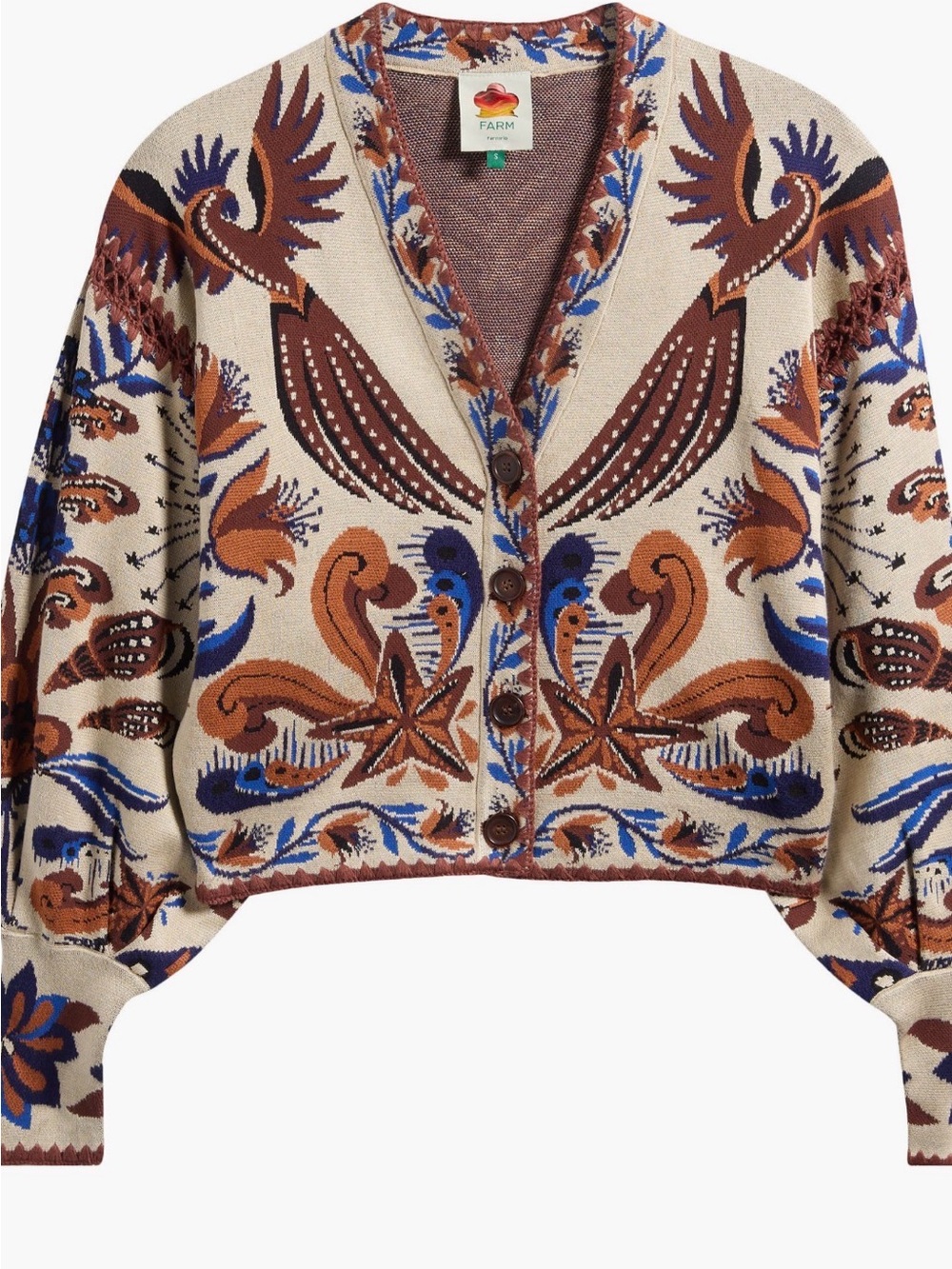 NWOT FARM RIO Viscose Blend Cardigan With Perforated /Embroidered Details Medium - Picture 9 of 9